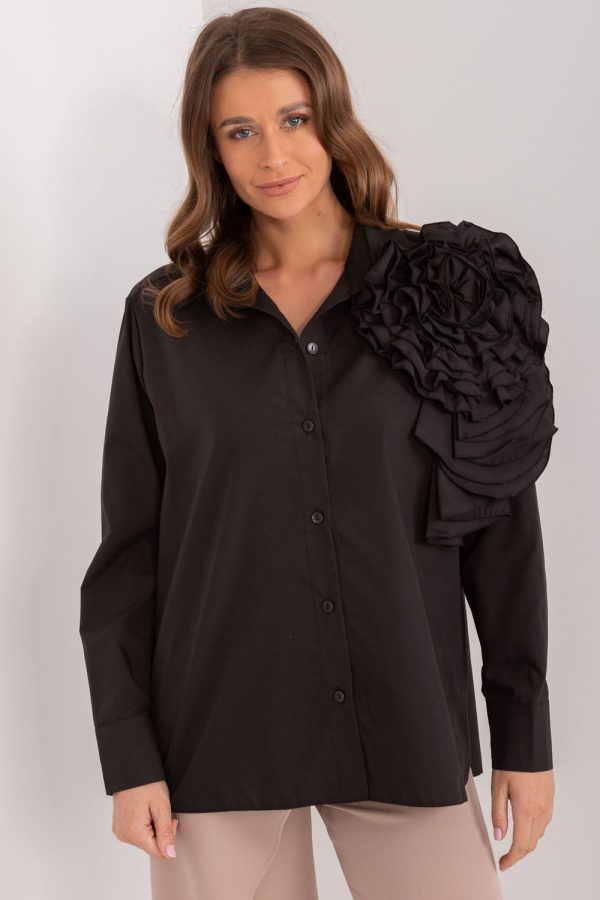 Black Long Sleeve Shirt in Shirts For Women with Cotton
