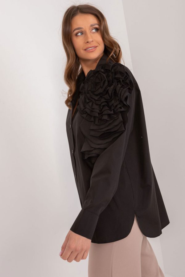 Black Long Sleeve Shirt in Shirts For Women with Cotton