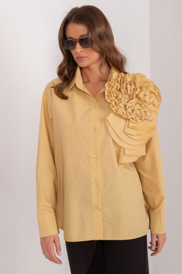 Yellow Long Sleeve Shirt in Shirts For Women with Cotton