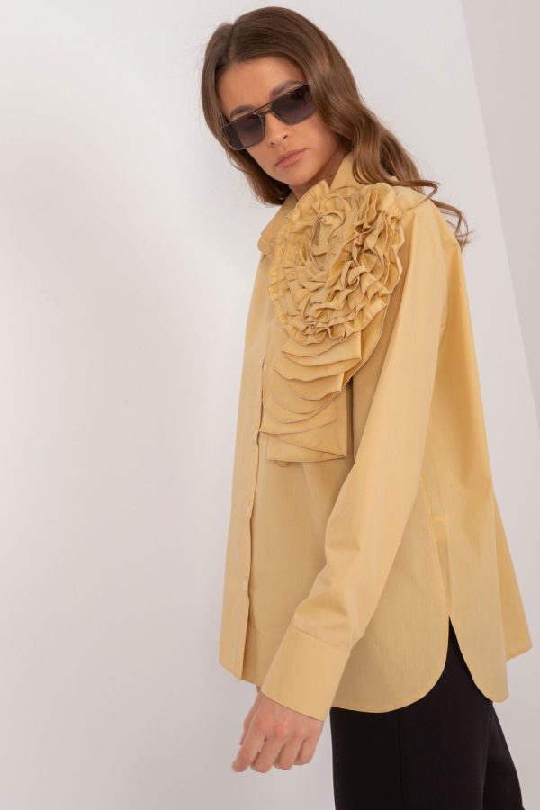 Yellow Long Sleeve Shirt in Shirts For Women with Cotton