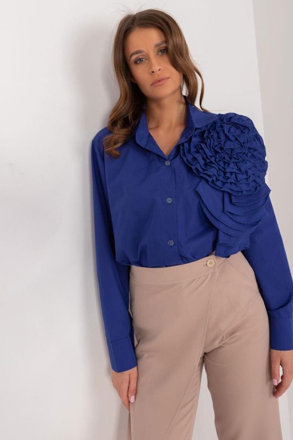 Blue Long Sleeve Shirt in Shirts For Women with Cotton