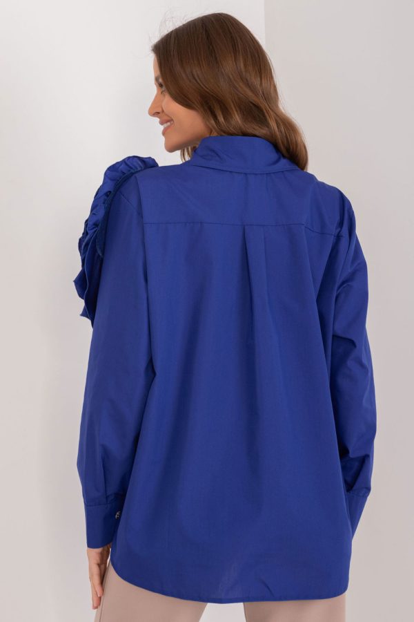 Blue Long Sleeve Shirt in Shirts For Women with Cotton