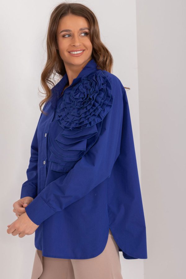 Blue Long Sleeve Shirt in Shirts For Women with Cotton