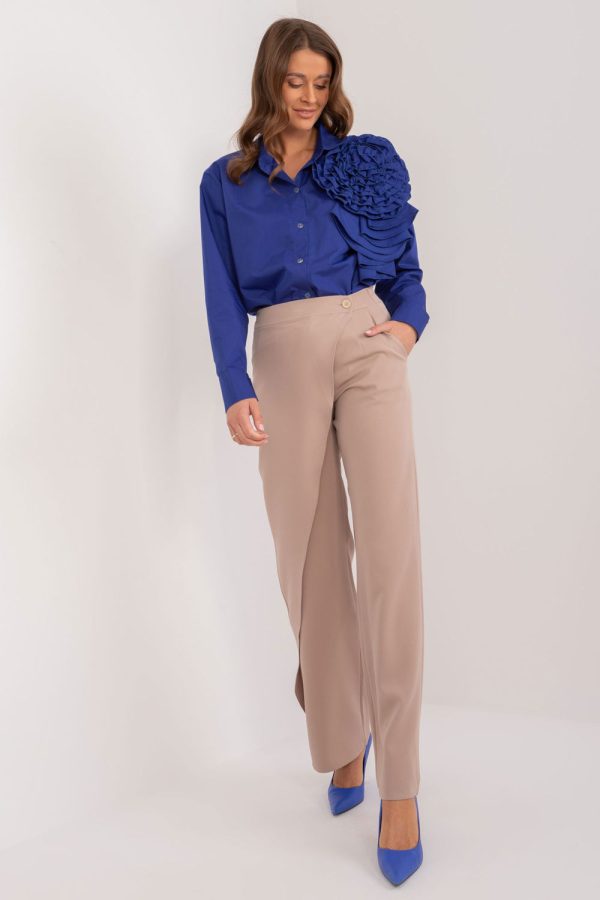 Beige Women Trousers in Pants, Trousers, Shorts with Cotton, Spandex and Polyester