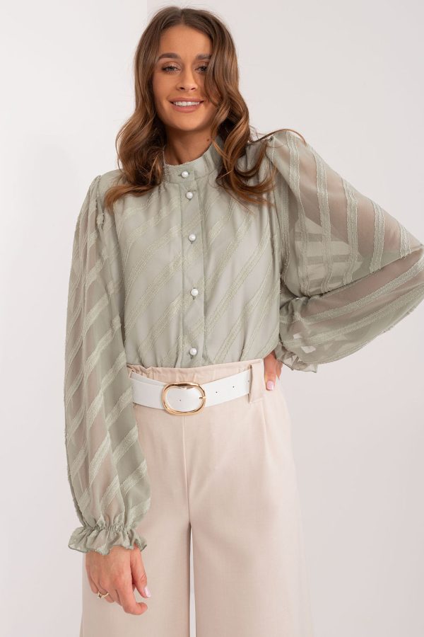 Green Long Sleeve Shirt in Shirts For Women with Cotton, Spandex and Polyester
