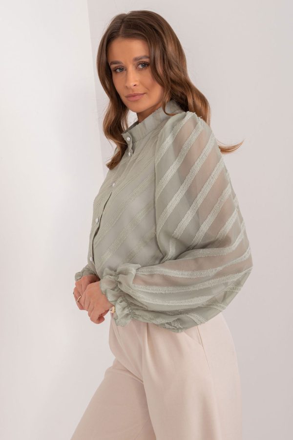 Green Long Sleeve Shirt in Shirts For Women with Cotton, Spandex and Polyester