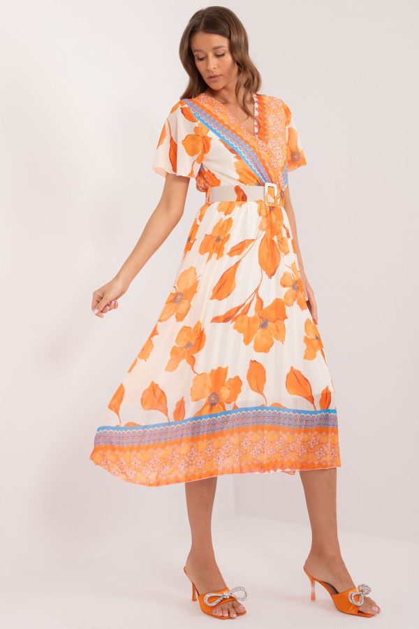 Orange Daydress in Day Dresses with Spandex, Polyester and Viscose