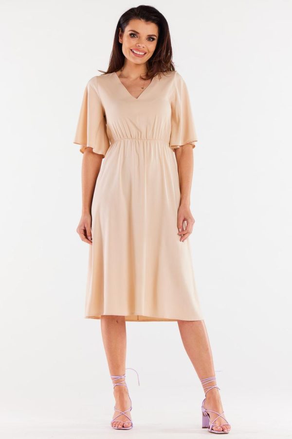 Beige Daydress in Day Dresses with Spandex and Viscose