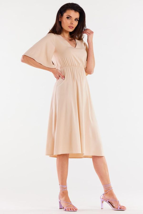 Beige Daydress in Day Dresses with Spandex and Viscose