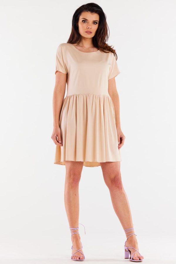 Beige Daydress in Day Dresses with Spandex and Viscose