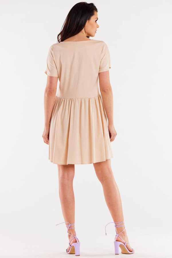 Beige Daydress in Day Dresses with Spandex and Viscose