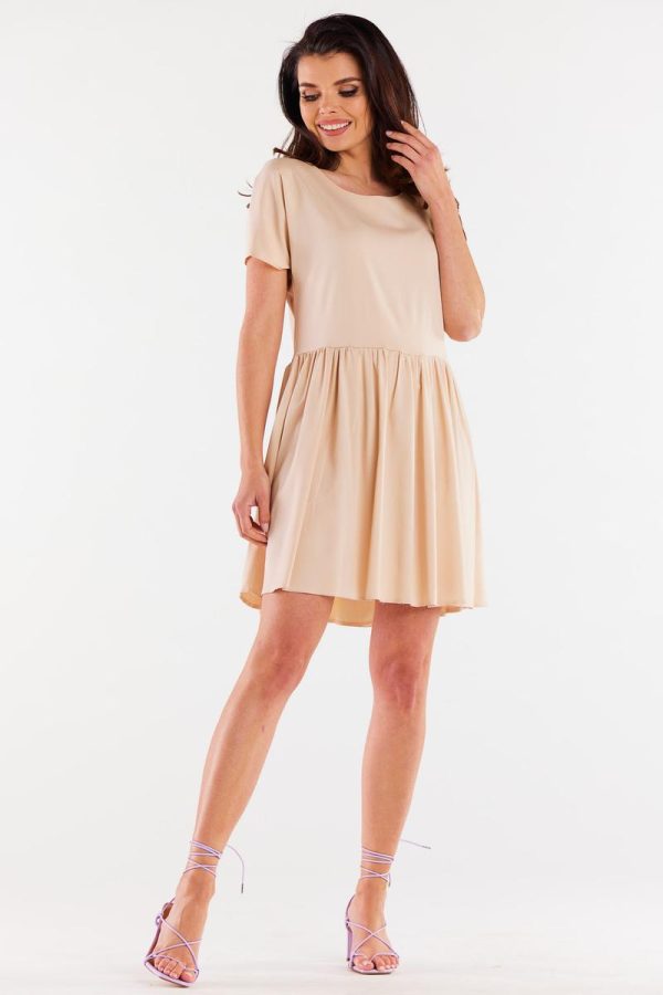 Beige Daydress in Day Dresses with Spandex and Viscose
