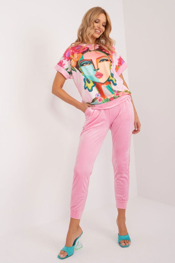 Pink Set in Pants, Trousers, Shorts with Spandex and Polyester