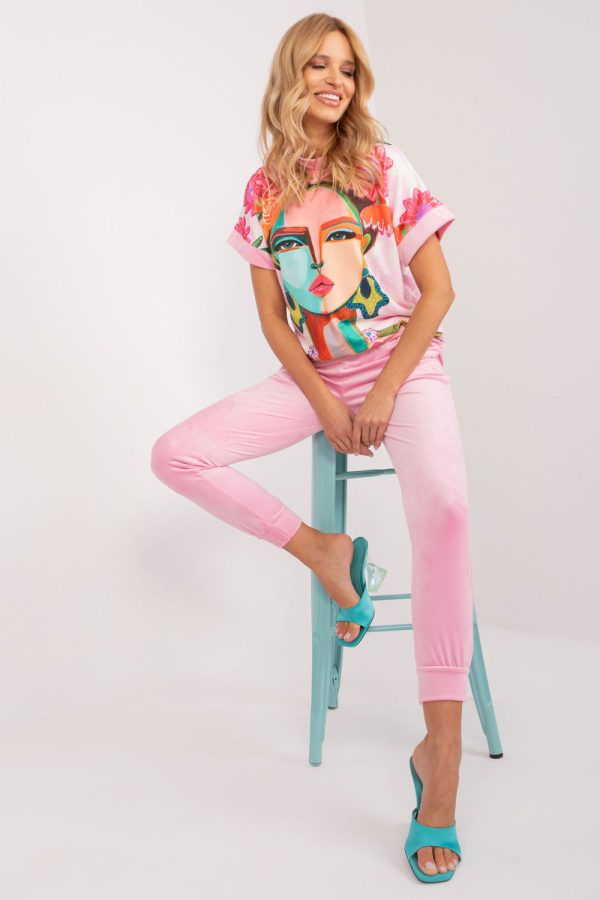 Pink Set in Pants, Trousers, Shorts with Spandex and Polyester