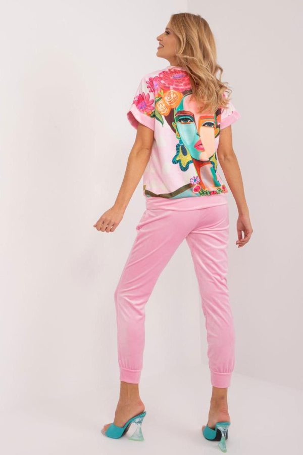 Pink Set in Pants, Trousers, Shorts with Spandex and Polyester