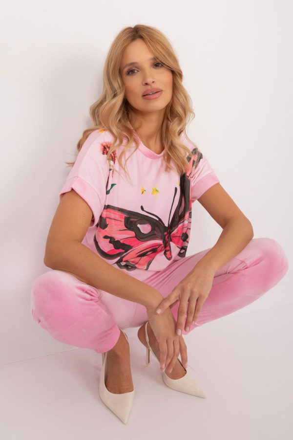 Pink Set in Pants, Trousers, Shorts with Spandex and Polyester