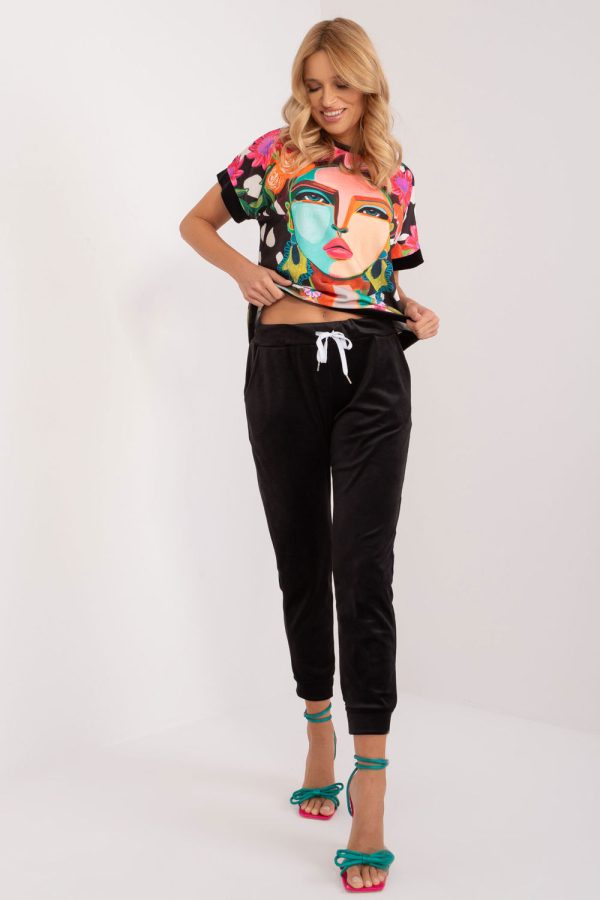 Black Set in Pants, Trousers, Shorts with Spandex and Polyester