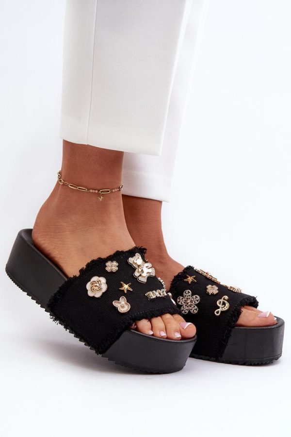 Black Flip-flops in Sandals & Flip-Flops For Women with Fabric, Footbed and Platform Height