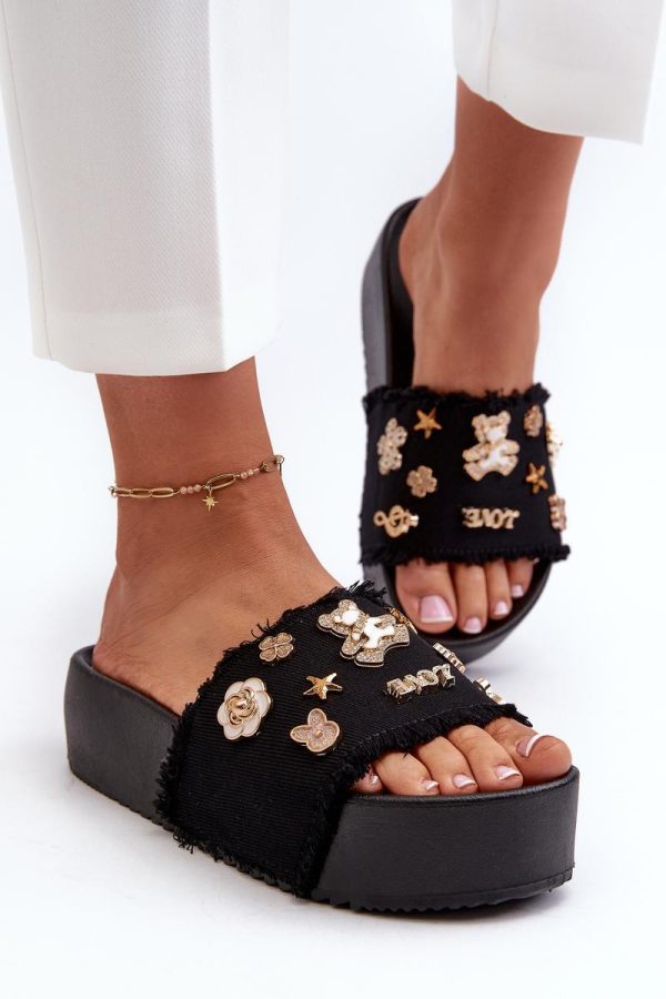 Black Flip-flops in Sandals & Flip-Flops For Women with Fabric, Footbed and Platform Height
