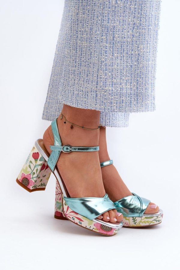 Blue Heel Sandals in Sandals & Flip-Flops For Women with Fabric, Footbed and Heel Height