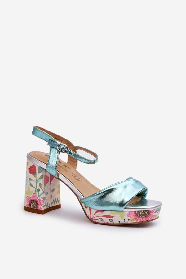 Blue Heel Sandals in Sandals & Flip-Flops For Women with Fabric, Footbed and Heel Height