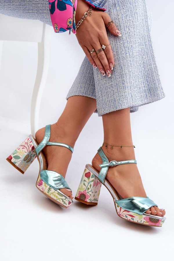 Blue Heel Sandals in Sandals & Flip-Flops For Women with Fabric, Footbed and Heel Height