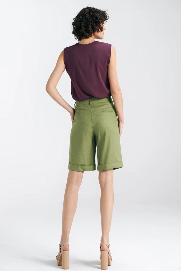 Green Shorts in Shorts For Women, Crop Pants with Cotton, Len and Viscose