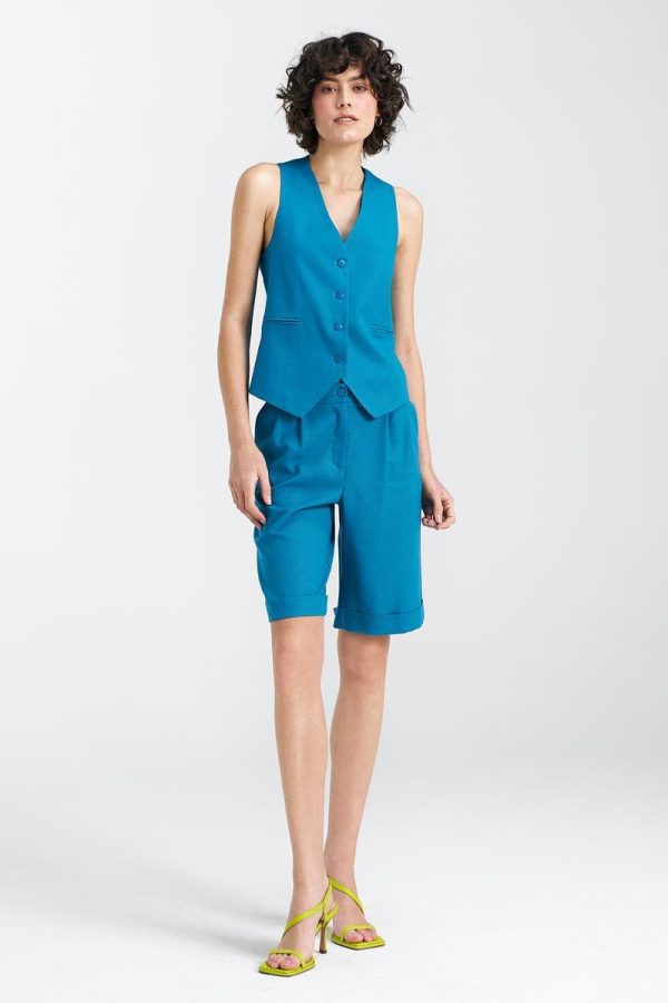 Blue Shorts in Shorts For Women, Crop Pants with Cotton, Len and Viscose