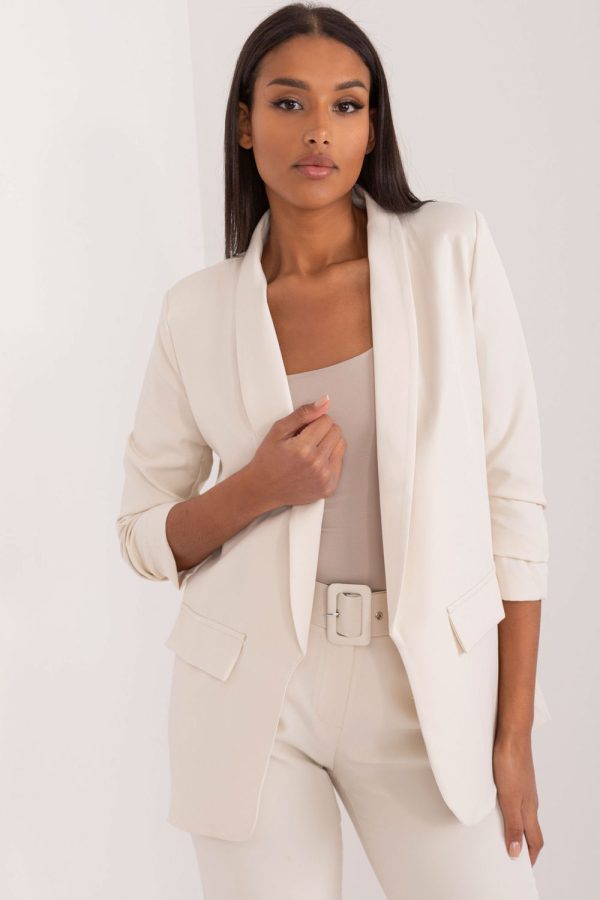 Beige Jacket in Jackets, Vests For Women with Spandex and Polyester