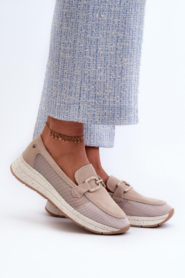 Beige Mocassin in Moccasins, Loafers with Fabric, Footbed, Upper Height and Heel Height