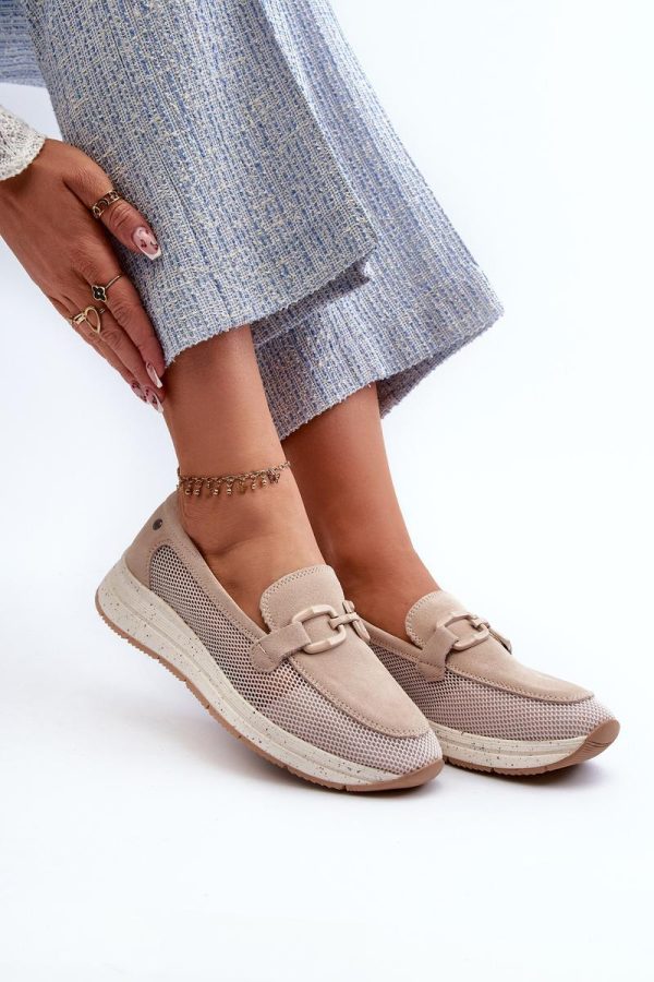 Beige Mocassin in Moccasins, Loafers with Fabric, Footbed, Upper Height and Heel Height