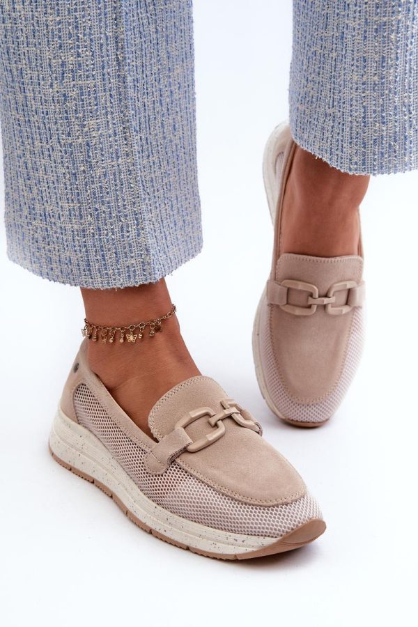 Beige Mocassin in Moccasins, Loafers with Fabric, Footbed, Upper Height and Heel Height