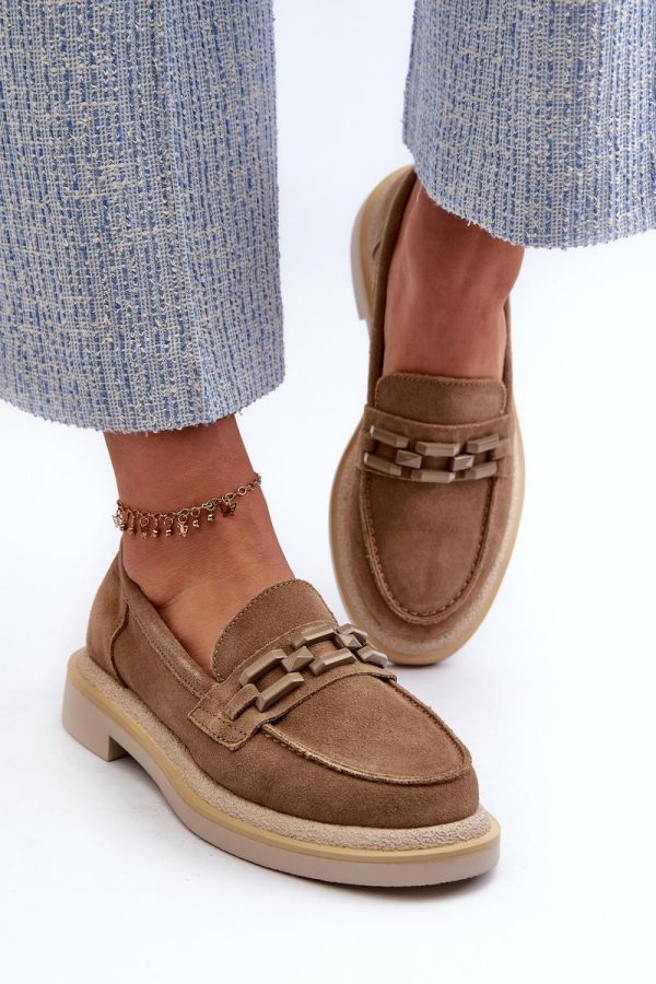 Brown Mocassin in Moccasins, Loafers with Fabric, Footbed, Upper Height and Heel Height