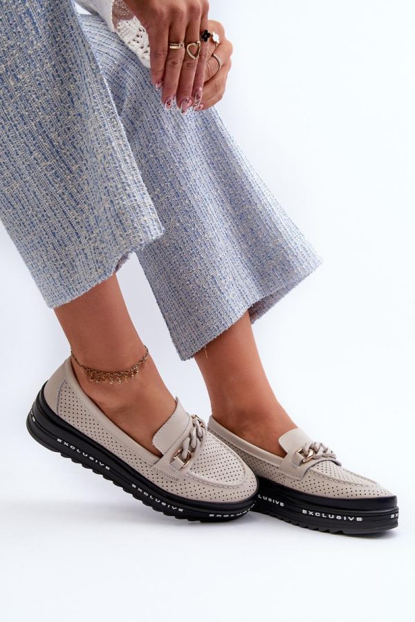 Beige Mocassin in Moccasins, Loafers with Fabric, Footbed, Upper Height and Platform Height