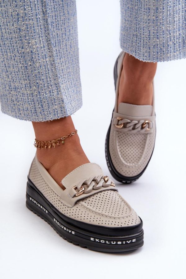 Beige Mocassin in Moccasins, Loafers with Fabric, Footbed, Upper Height and Platform Height