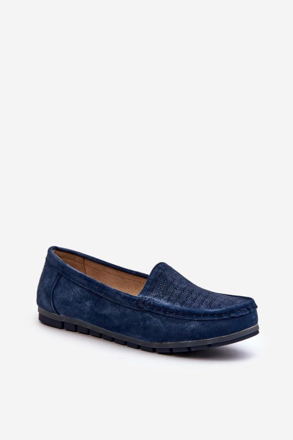 Navy Blue Mocassin in Moccasins, Loafers with Fabric, Footbed and Upper Height