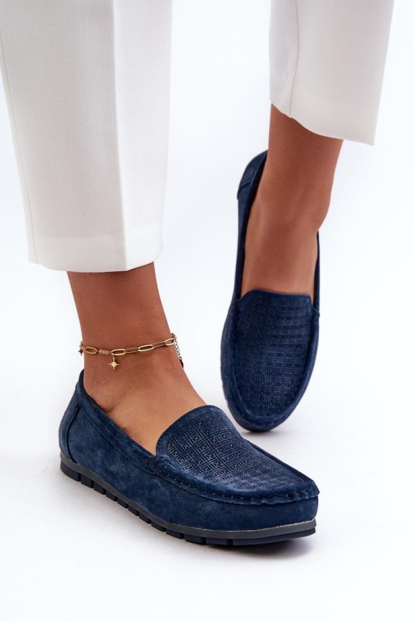 Navy Blue Mocassin in Moccasins, Loafers with Fabric, Footbed and Upper Height