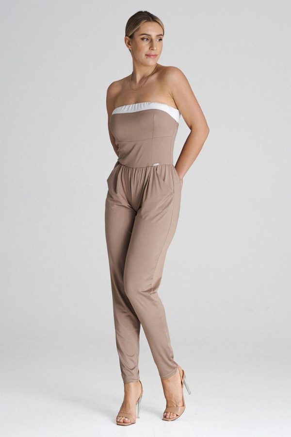 Beige Suit in Playsuits For Women with Spandex and Polyester