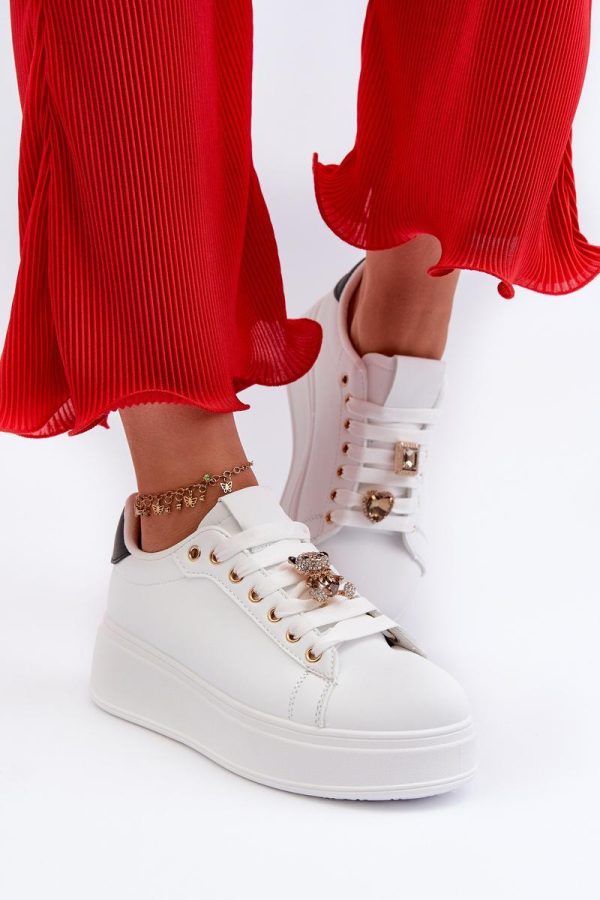 White Sport Shoes in Women`s Athletic Shoes, Trainers, Sneakers with Fabric, Footbed, Upper Height and Platform Height