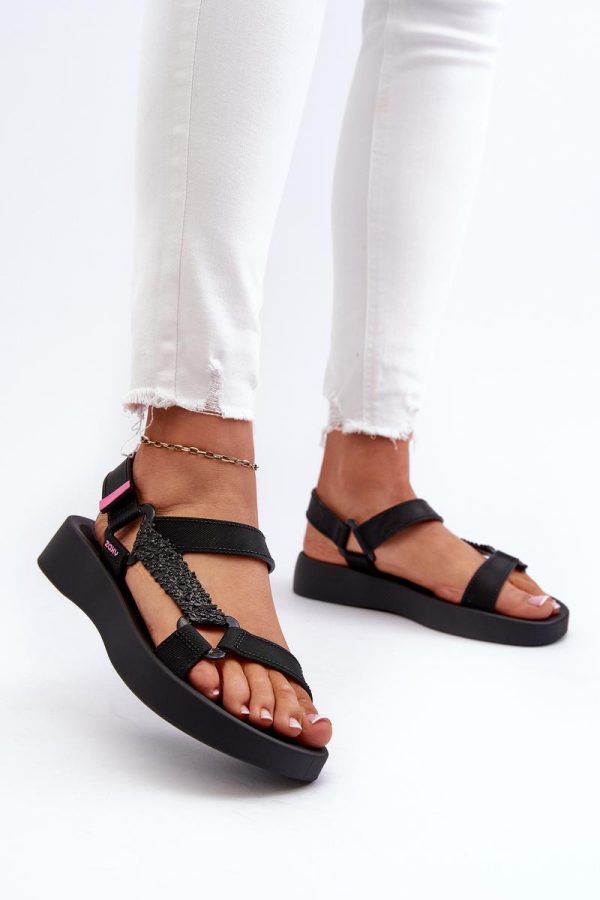 Black Sandals in Sandals & Flip-Flops For Women with Fabric, Footbed and Platform Height