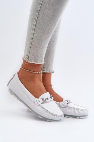 White Mocassin in Moccasins, Loafers with Fabric, Footbed and Upper Height