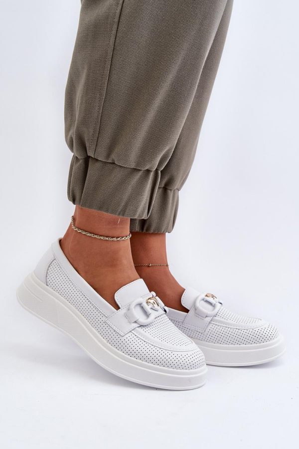 White Mocassin in Moccasins, Loafers with Fabric, Footbed, Upper Height, Heel Height and Platform Height