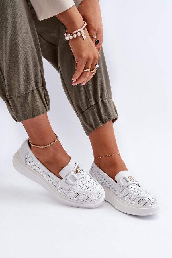 White Mocassin in Moccasins, Loafers with Fabric, Footbed, Upper Height, Heel Height and Platform Height