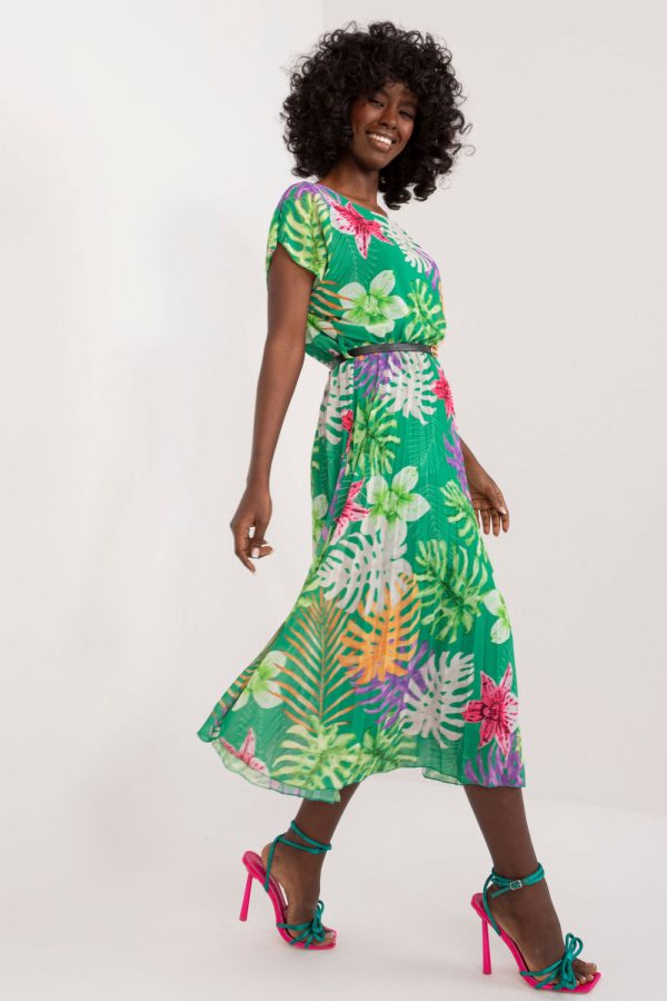 Green Daydress in Day Dresses with Spandex, Polyester and Viscose
