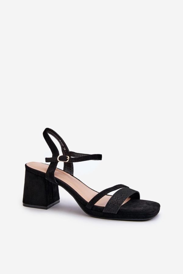Black Heel Sandals..Fabric, Footbed and Heel Height