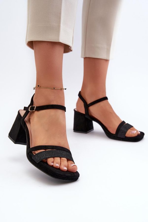Black Heel Sandals..Fabric, Footbed and Heel Height