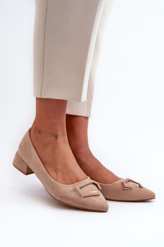 Beige Heel Pumps in Court Shoes, Pumps Shoes with Fabric, Footbed, Upper Height and Heel Height