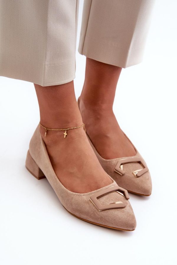 Beige Heel Pumps in Court Shoes, Pumps Shoes with Fabric, Footbed, Upper Height and Heel Height