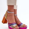 Multicolor Heel Sandals in Sandals & Flip-Flops For Women with Fabric, Footbed and Heel Height