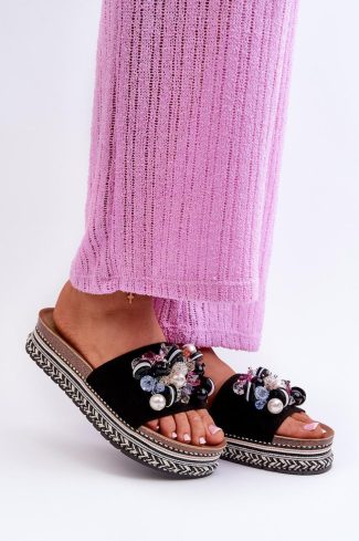 1033315.jpg Black Flip-flops in Sandals & Flip-Flops For Women with Fabric, Footbed and Platform Height
